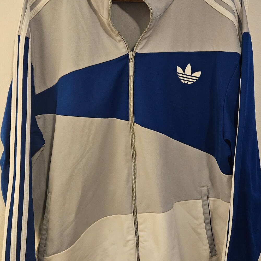 Adidas Mens Track Jacket - Blue/Gray/White Diagonal Colorblock